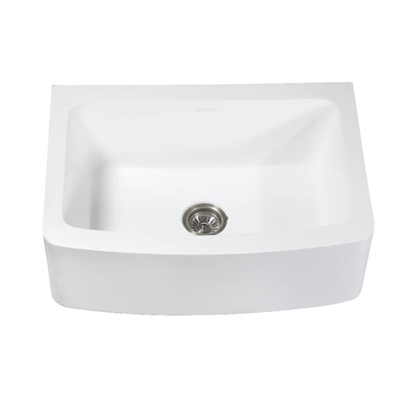 Gourmetier GKFA30229 Solid Surface 30" x 22" Farmhouse Sgl Bowl Kitchen Sink, Wht GKFA30229 - main